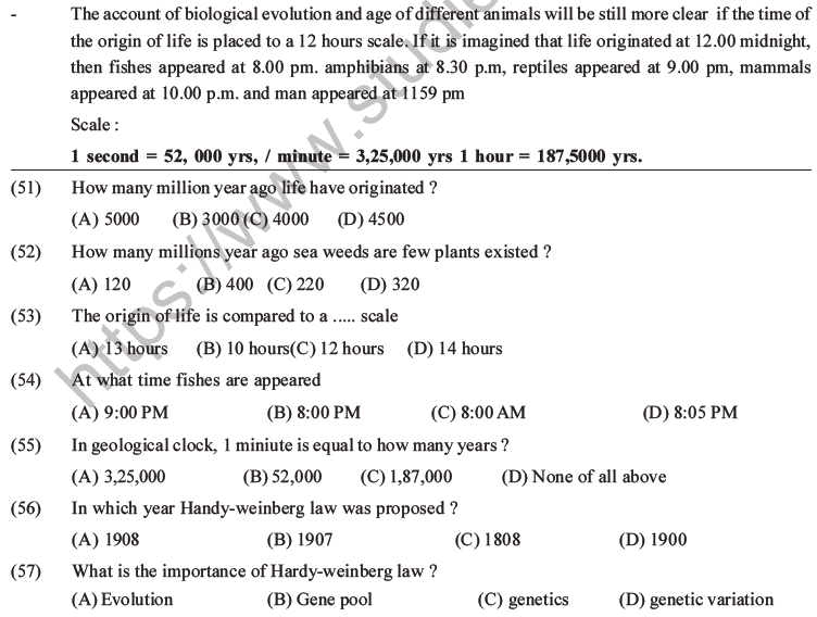 NEET Biology Evolution MCQs Set B, Multiple Choice Questions